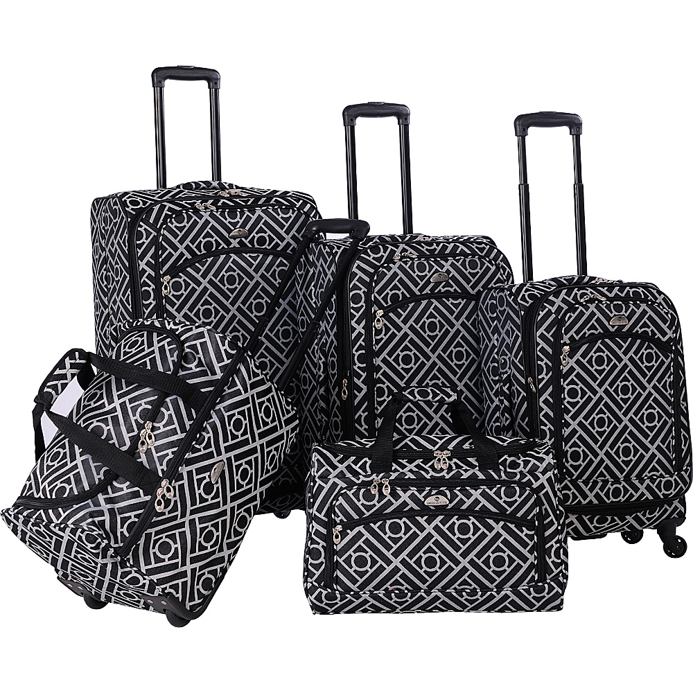 American Flyer Astor Collection 5 Piece Spinner Luggage Set Black amp; White American Flyer Luggage Sets