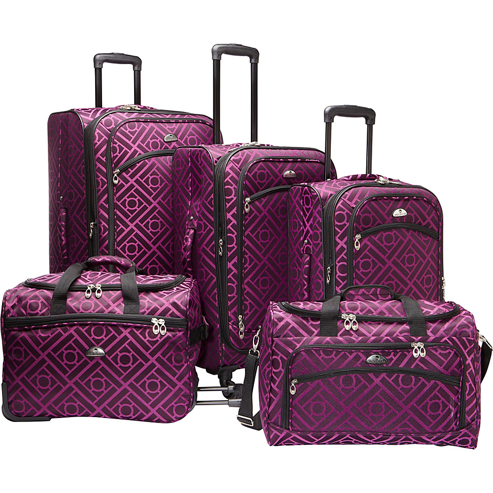 American Flyer Astor Collection 5 Piece Spinner Luggage Set Black Purple American Flyer Luggage Sets