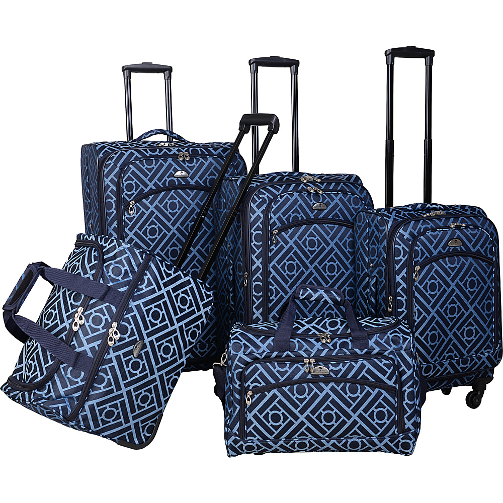 American Flyer Astor Collection 5 Piece Spinner Luggage Set Black Blue American Flyer Luggage Sets