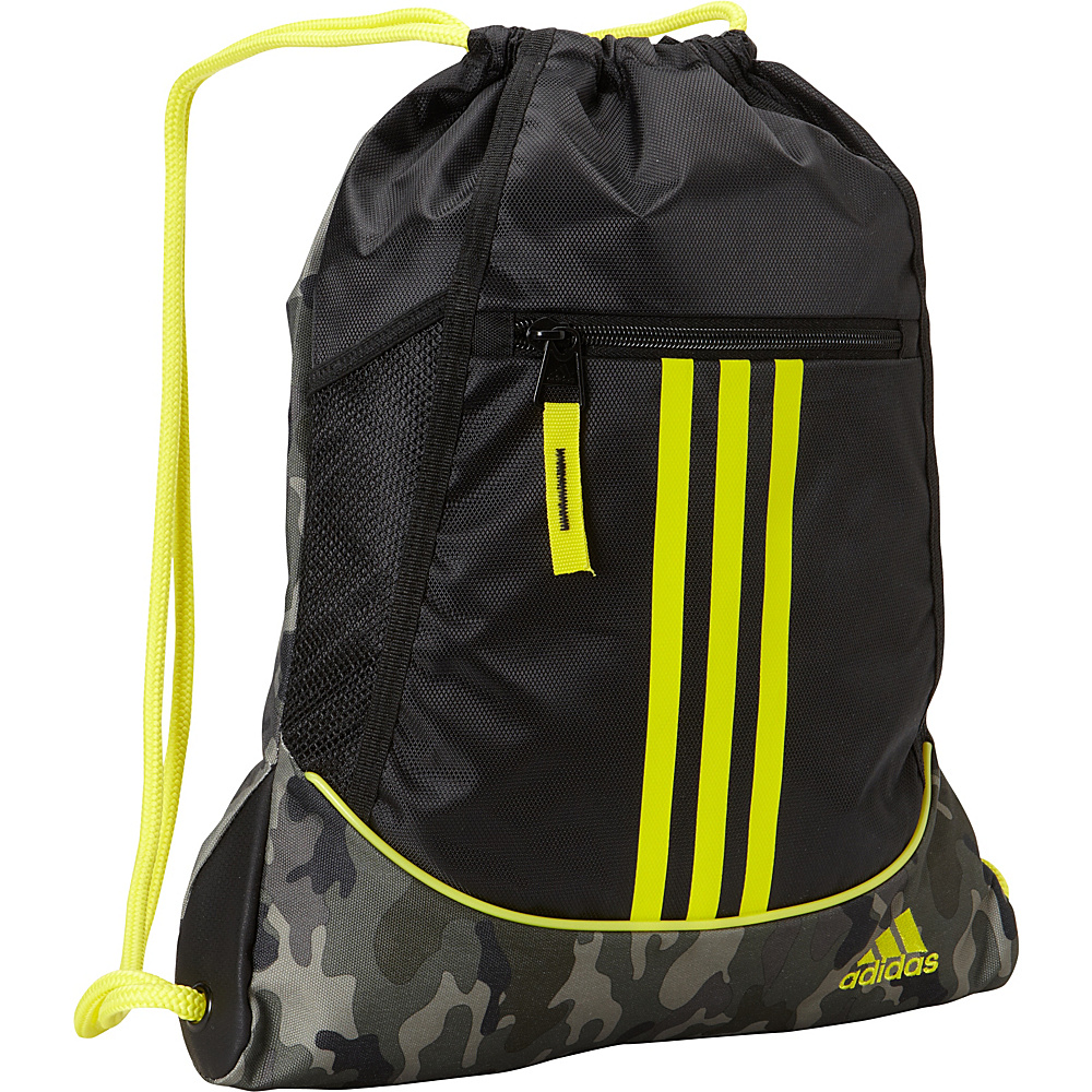 adidas Alliance II Sackpack Black Cab Camo Shock Yellow adidas School Day Hiking Backpacks