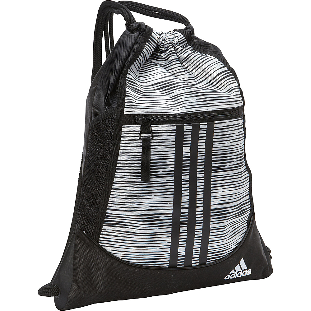adidas Alliance II Sackpack Lo Stripe White Black White adidas School Day Hiking Backpacks