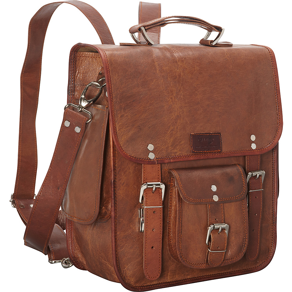 Sharo Leather Bags Long Three in One Backpack Brief Messenger Brown Sharo Leather Bags Business Laptop Backpacks
