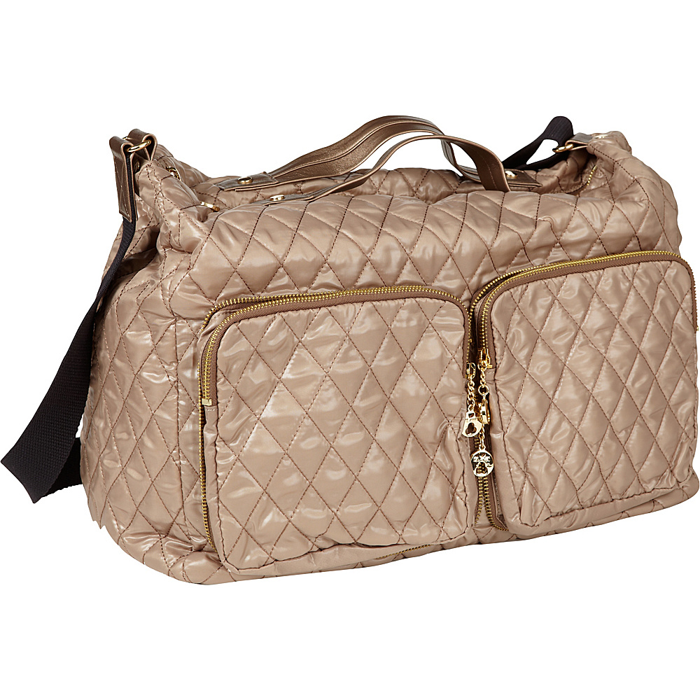 Clava Three Large Quilted Pocket Crossbody Gold Quilted Nylon Clava Fabric Handbags