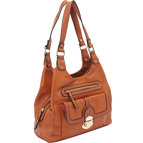 R & R Collections Leather Hobo with Front Push Snap Pocket TAN - R & R Collections Leather Handbags