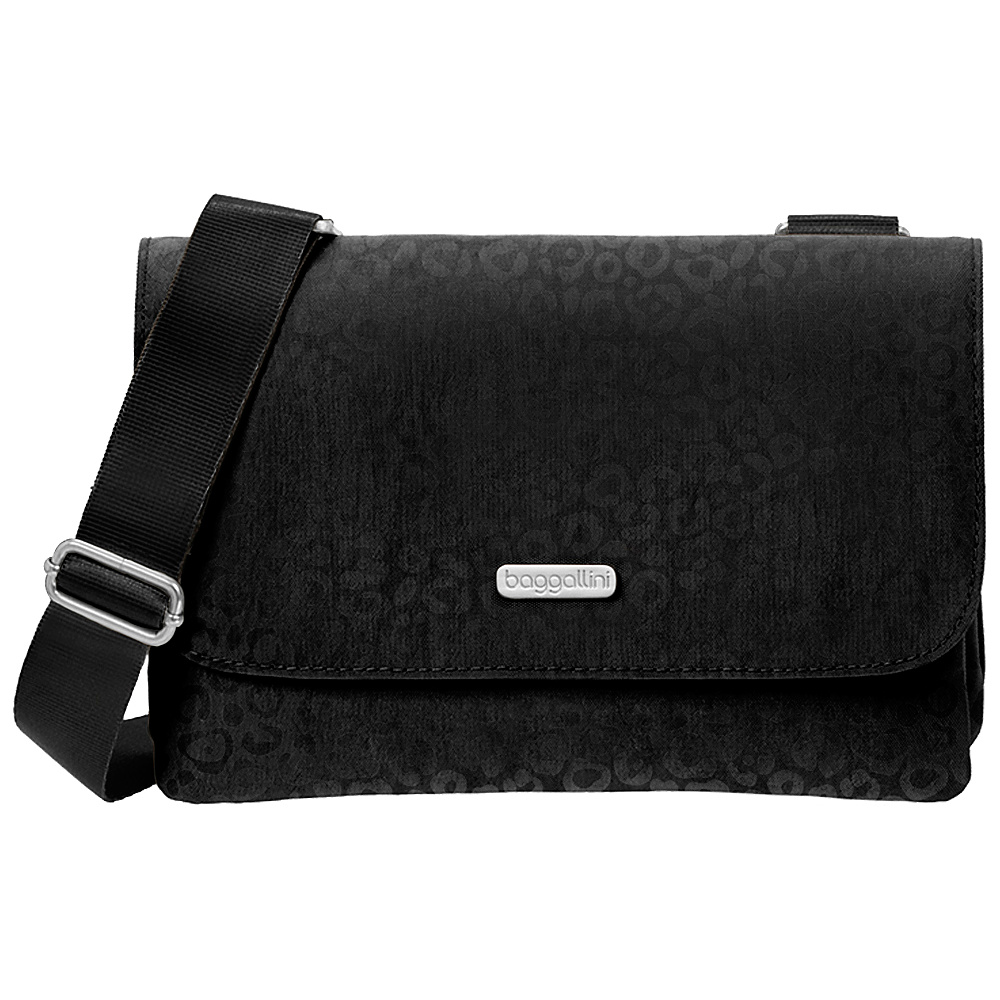 baggallini Venture Crossbody Black Cheetah Emboss baggallini Fabric Handbags