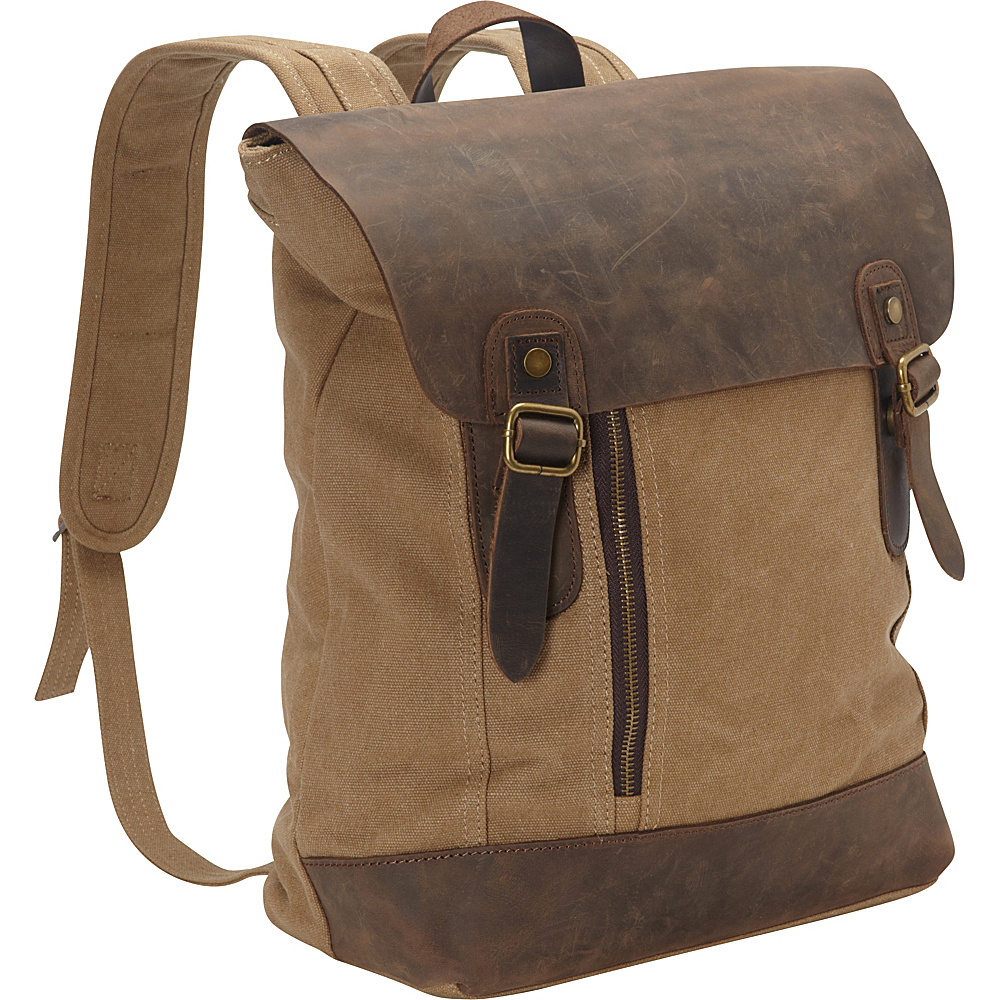 Vagabond Traveler Cowhide Leather Cotton Canvas Backpack Khaki Vagabond Traveler Everyday Backpacks
