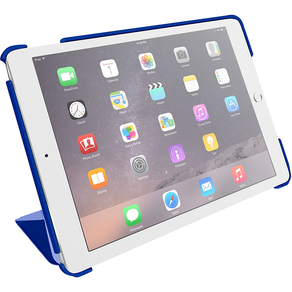 rooCASE Origami 3D Slim Shell Case Smart Cover for iPad Air 2 6th Gen Palatinate Blue Aruba Blue rooCASE Laptop Sleeves