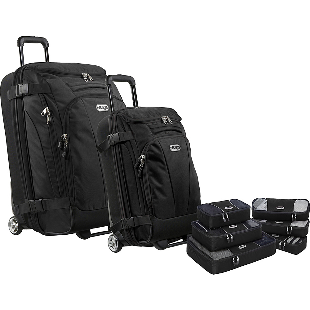 eBags Value Set TLS Mini 21 Wheeled Duffel TLS Junior 25 Wheeled Duffel Packing Cube 3pc Set Slim Packing Cube Solid Black eBags Luggage Sets