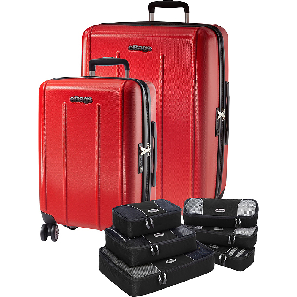 eBags Value Set EXO 2.0 Hardside Spinner 2Pc Set Packing Cube 3Pc Set Slim Packing Cube 3Pc Set Red eBags Hardside Luggage