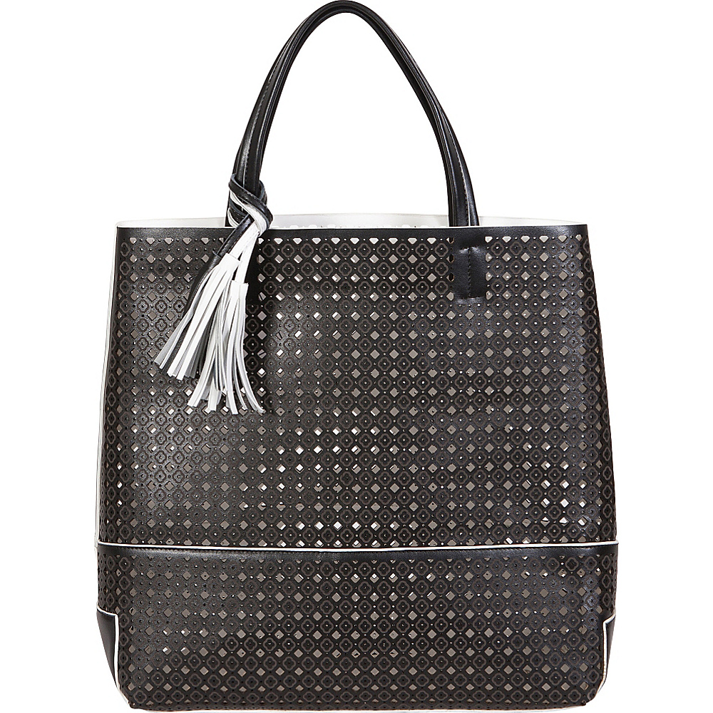 BUCO Large Fiore Tote Black with white BUCO Leather Handbags