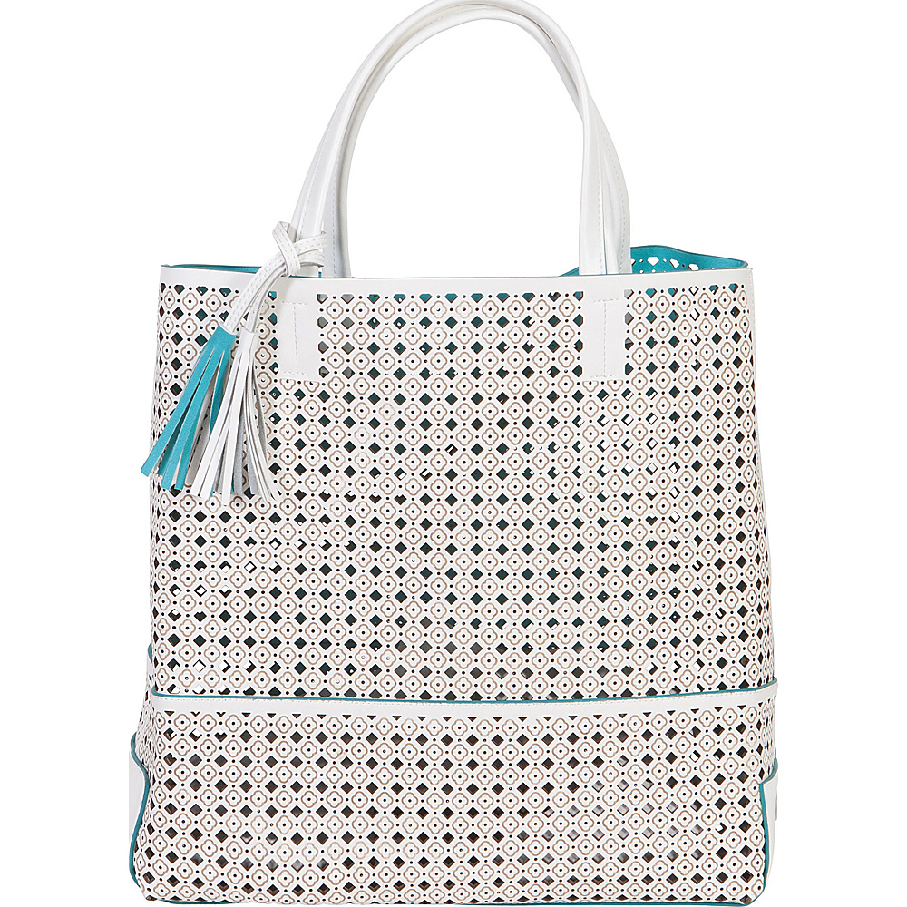 BUCO Large Fiore Tote White with Turquoise BUCO Leather Handbags
