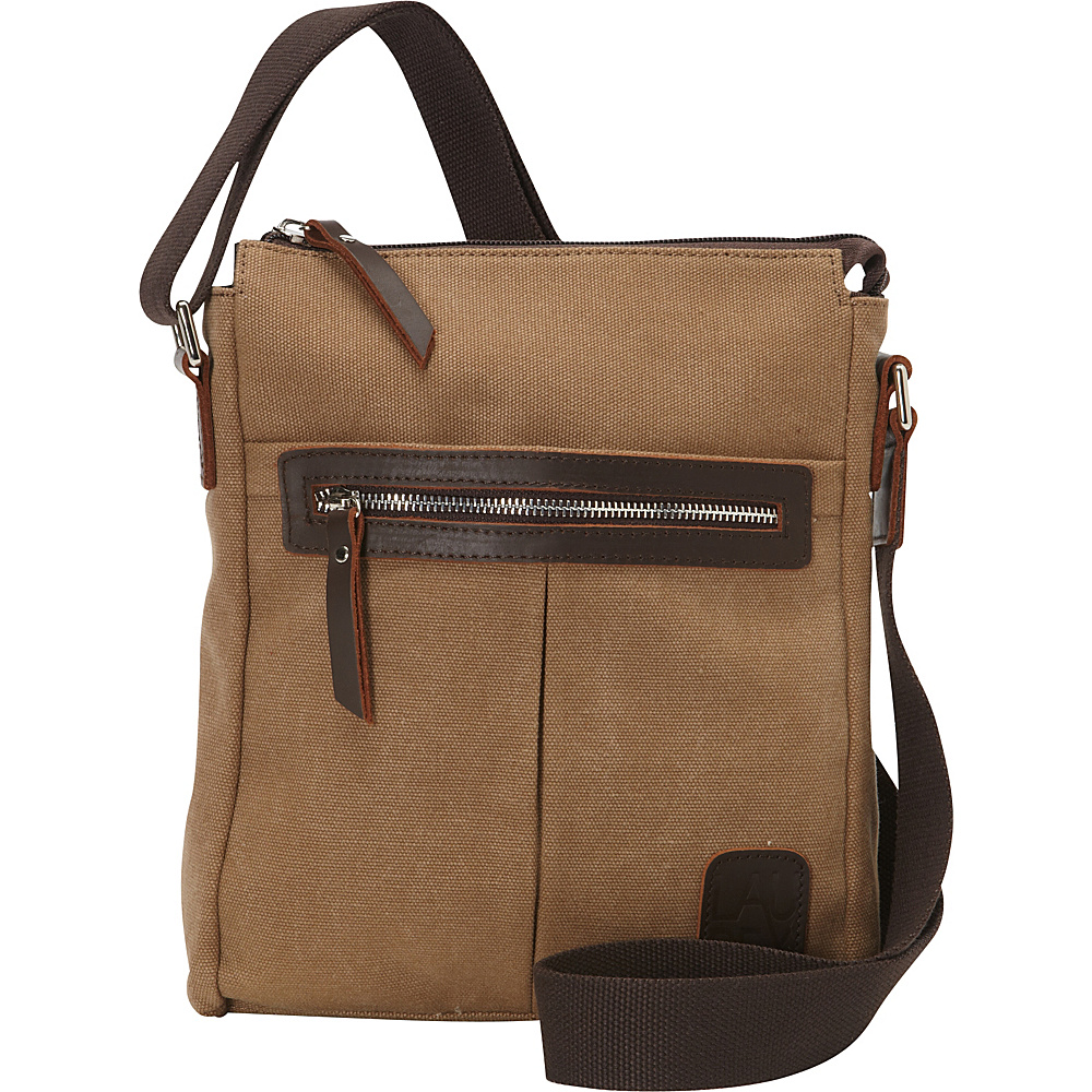 Laurex Canvas Tourist Slim Messenger Bag with Leather Accent Khaki Laurex Messenger Bags