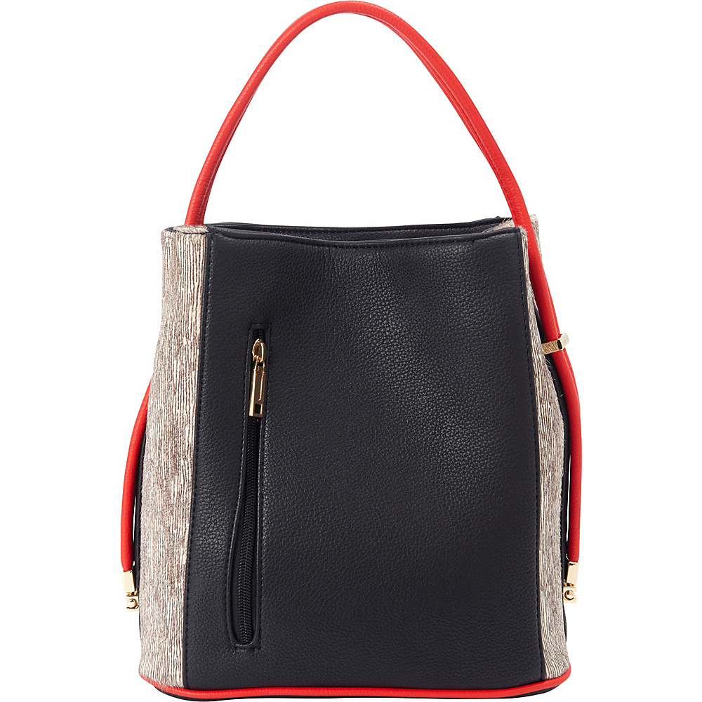 Samoe Classic Convertible Handbag Haircalf Black Mod Zebra Leather Haircalf Red Handle Clas Samoe Manmade Handbags