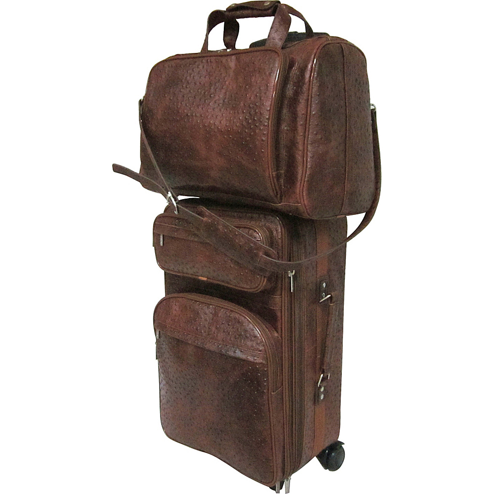 AmeriLeather Leather Two Piece Set Traveler Brown Ostrich Print AmeriLeather Luggage Sets