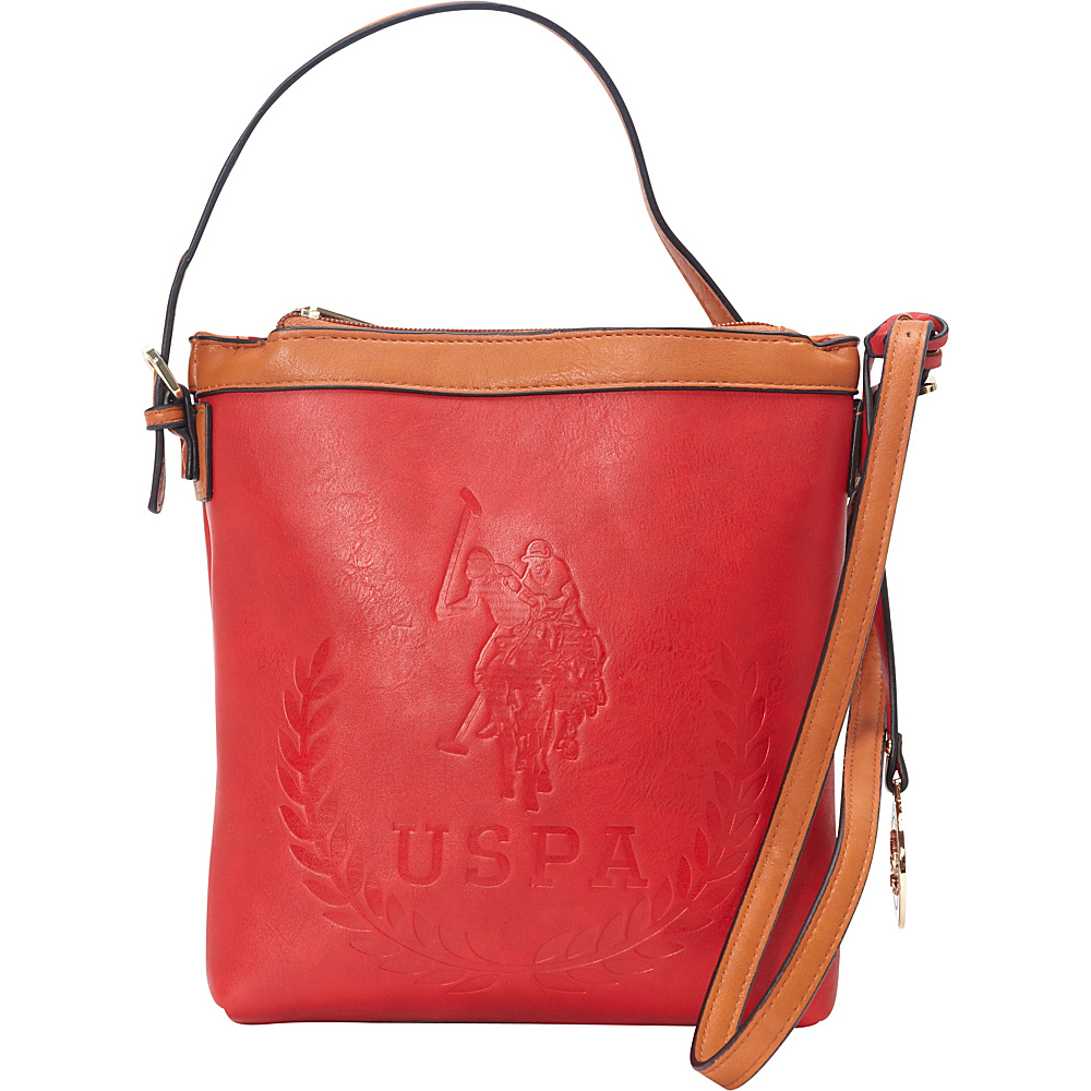 U.S. Polo Association Logo BILLY GROUP Signature Embossed Crossbody Red Cognac U.S. Polo Association Manmade Handbags