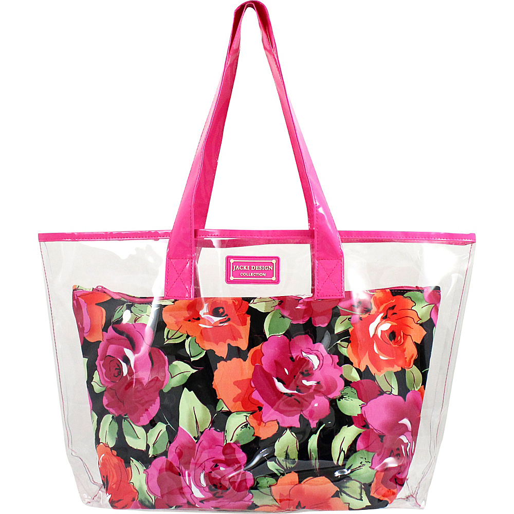 Jacki Design Tropicana Two Piece Tote Bag Set Pink Black Jacki Design Fabric Handbags