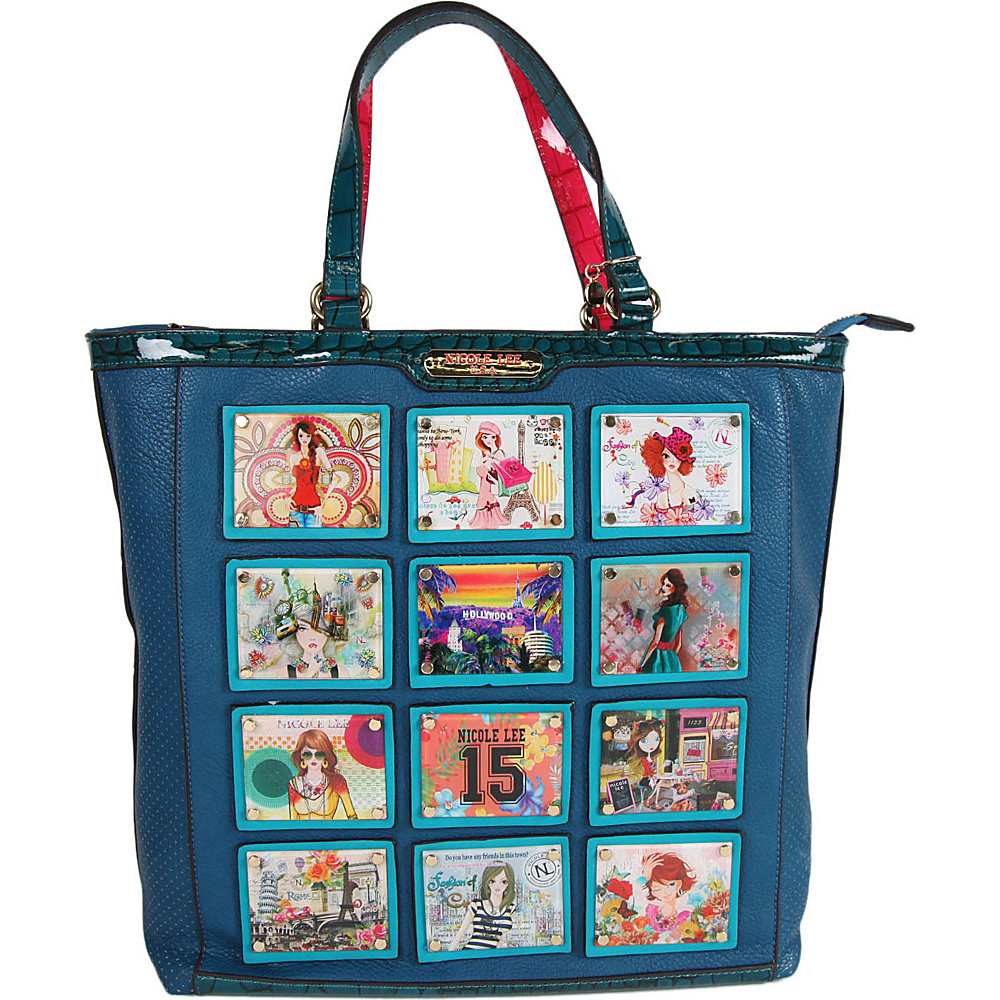 Nicole Lee Sydney Print Shopper Bag Blue Nicole Lee Manmade Handbags