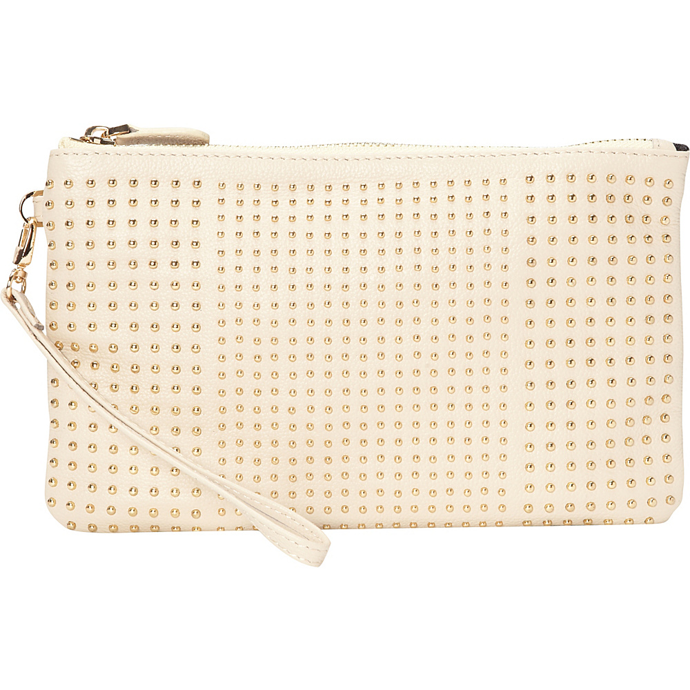 HButler The Mighty Purse Phone Charging Stud Wristlet Cream with Gold Studs HButler Leather Handbags