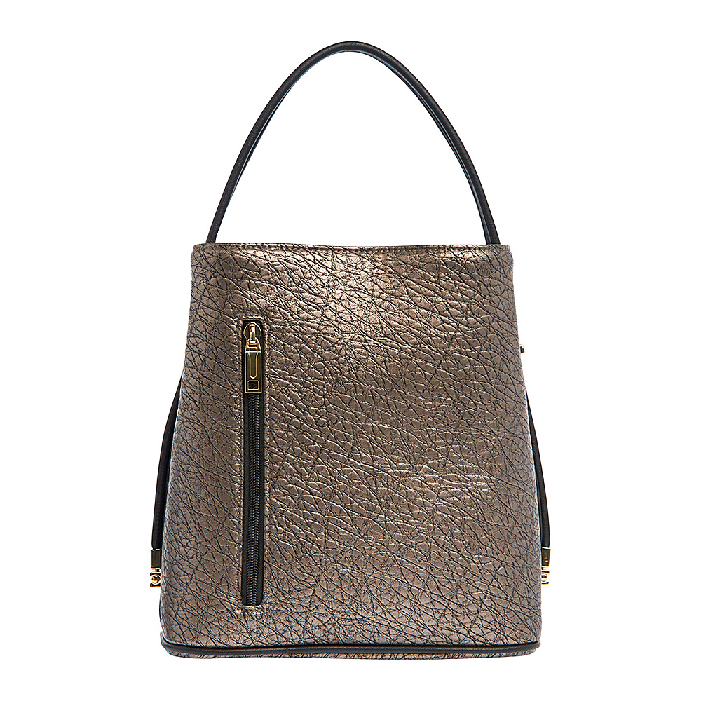 Samoe Classic Convertible Handbag Metalic Bronze Crackle Black Handle Classic Samoe Manmade Handbags