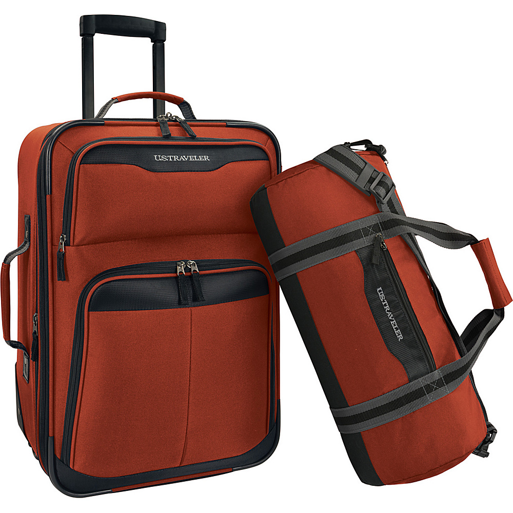 U.S. Traveler 2 Piece Carry On Rolling Upright Duffel Bag Luggage Set Salmon U.S. Traveler Luggage Sets