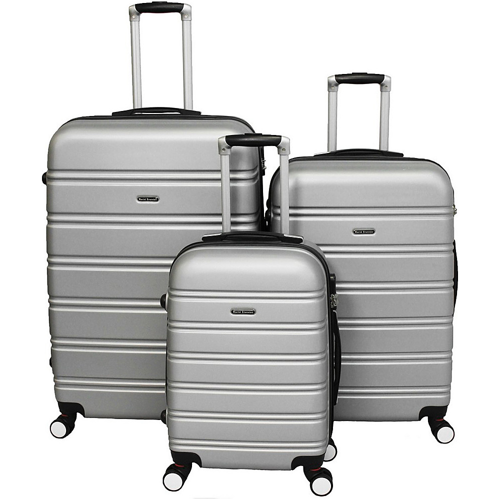 World Traveler Regis 3 Piece Hardside Expandable Spinner Luggage Set Silver World Traveler Luggage Sets