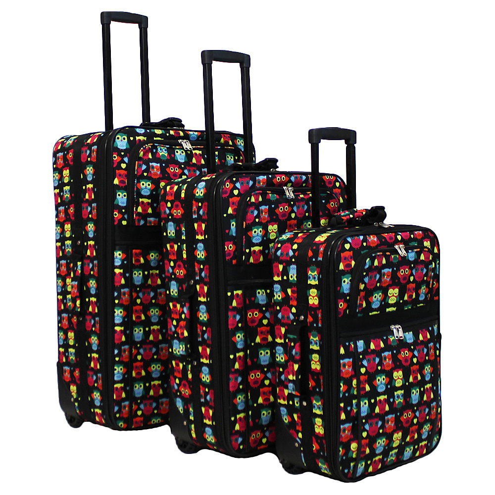 World Traveler Owl 3 Piece Expandable Upright Luggage Set Owl Black World Traveler Luggage Sets