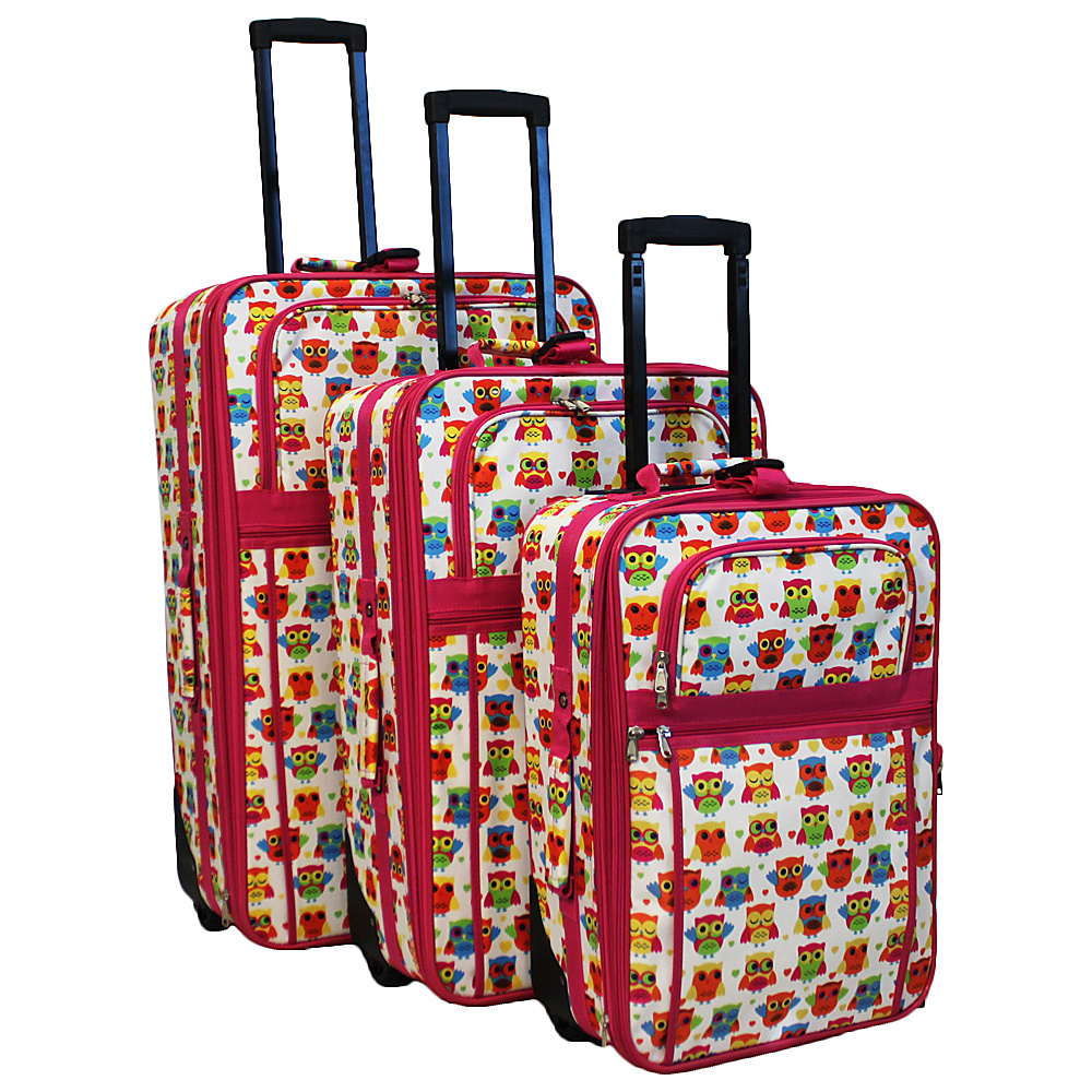 World Traveler Owl 3 Piece Expandable Upright Luggage Set Owl Pink World Traveler Luggage Sets