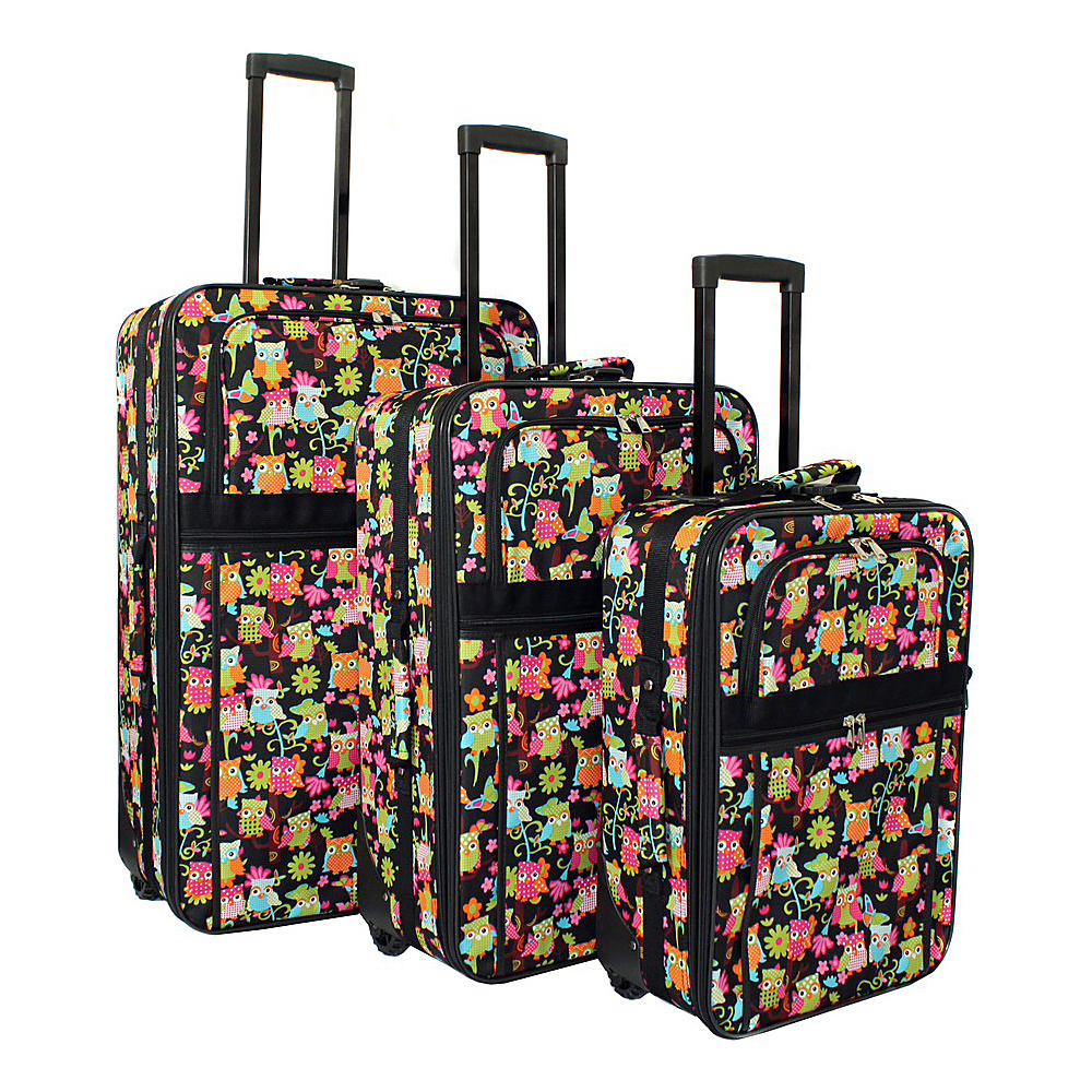 World Traveler Owl 3 Piece Expandable Upright Luggage Set Multi Owl World Traveler Luggage Sets