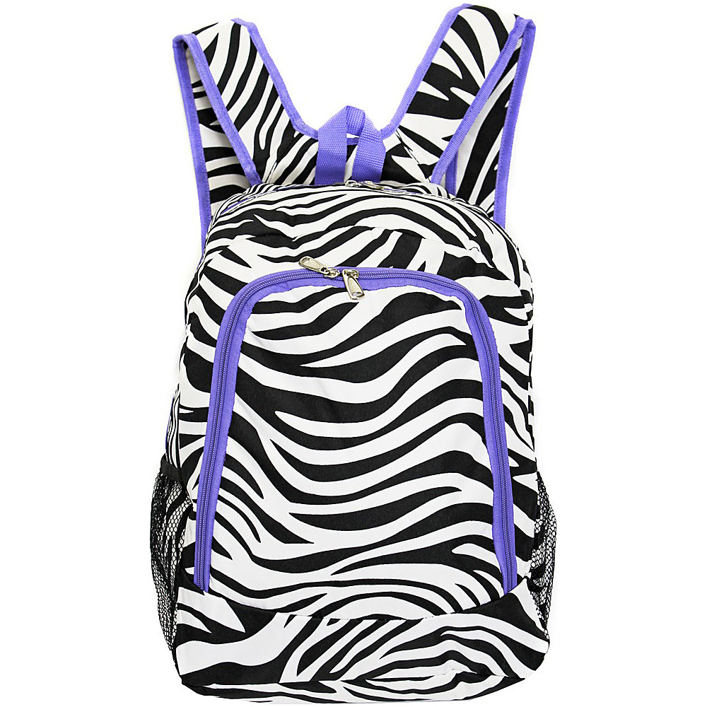 World Traveler Zebra 16 Multipurpose Backpack Light Purple Trim Zebra World Traveler Everyday Backpacks