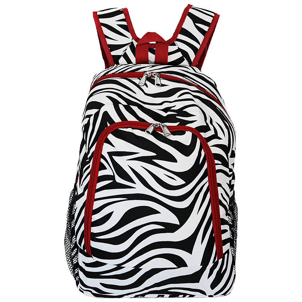 World Traveler Zebra 16 Multipurpose Backpack Red Trim Zebra World Traveler Everyday Backpacks