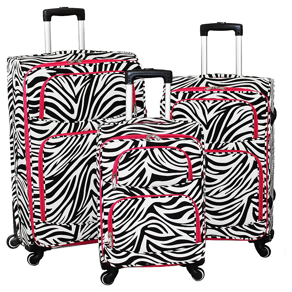 World Traveler Zebra 3 Piece Expandable Upright Spinner Luggage Set Pink Trim Zebra World Traveler Luggage Sets