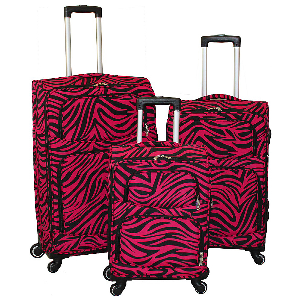 World Traveler Zebra 3 Piece Expandable Upright Spinner Luggage Set Fuchsia Black Zebra World Traveler Luggage Sets