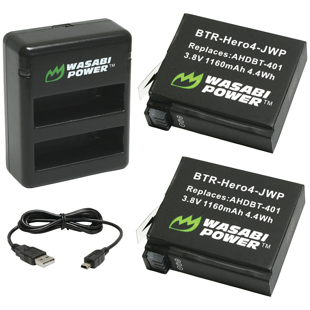 Wasabi GoPro Hero4 Dual USB Charger and 2 Li ion Batteries Power Kit Black Wasabi Camera Accessories