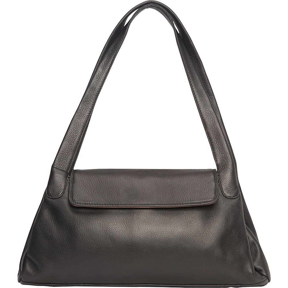 Derek Alexander Top Zip w 1 4 Flap Twin Handle Shoulder Bag Black Bronze Derek Alexander Leather Handbags