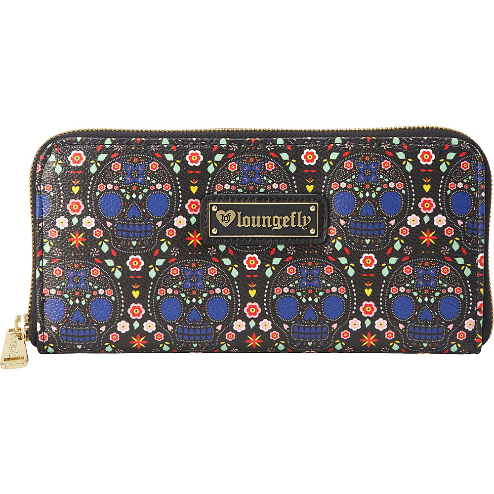 Loungefly Bright Sugar Skull Printed Pebble Wallet Blue Multi Loungefly Women s Wallets