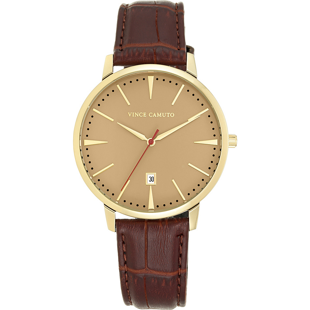 Vince Camuto Watches Men s Round Leather Strap Watch 46mm Brown Vince Camuto Watches Watches