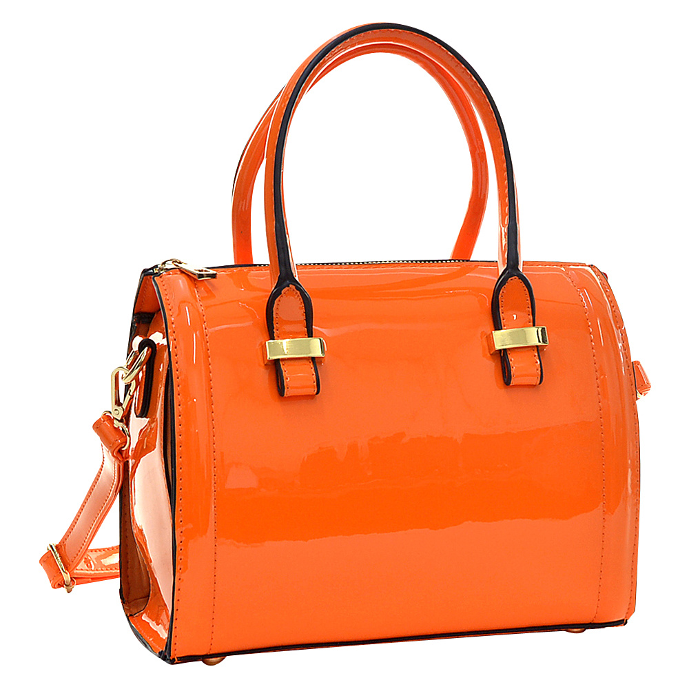 Dasein Mini Patent Leather Barrel Body Satchel Orange Dasein Manmade Handbags