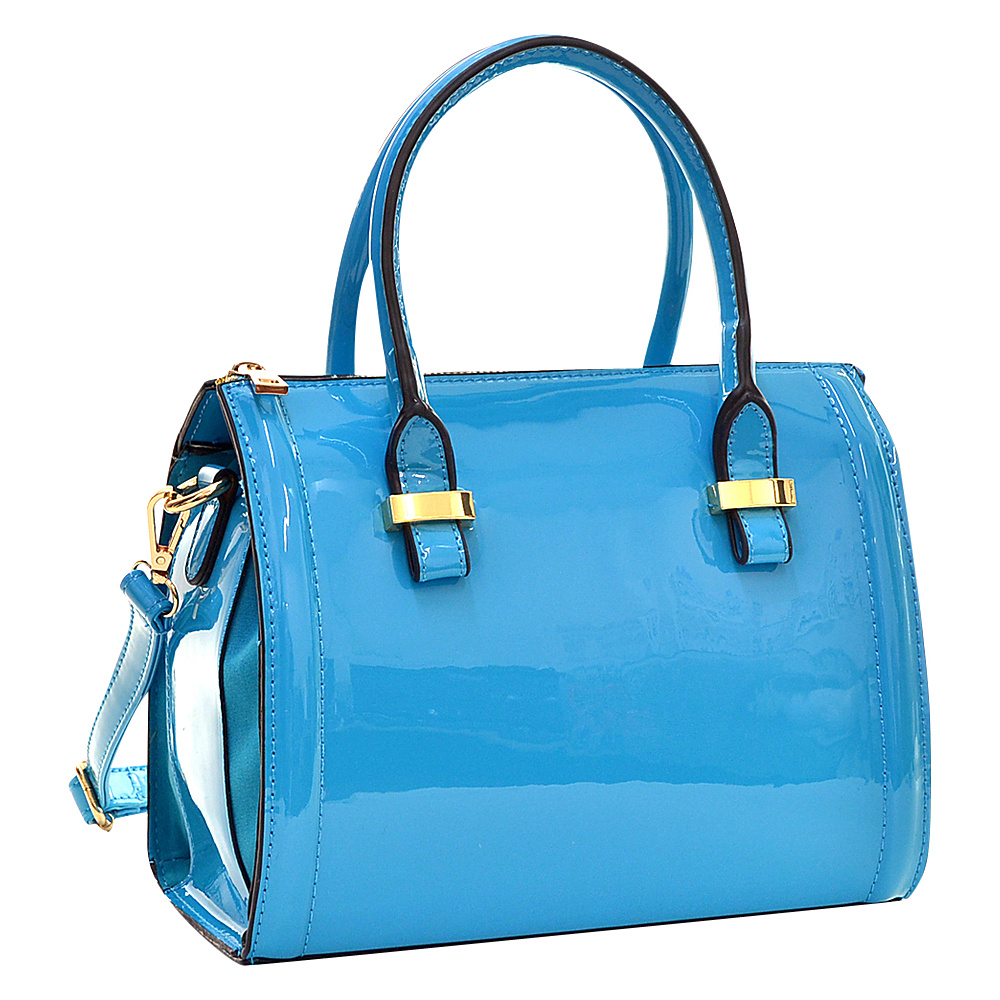 Dasein Mini Patent Leather Barrel Body Satchel Blue Dasein Manmade Handbags