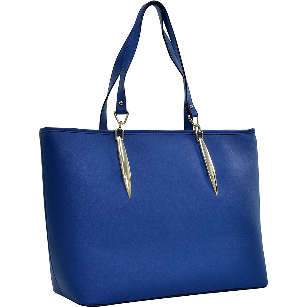 Dasein Large Saffiano Faux Leather Tote with Minimal Accent Hardware Blue Dasein Manmade Handbags