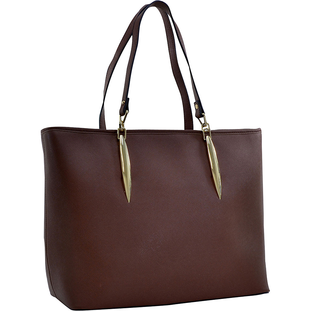 Dasein Large Saffiano Faux Leather Tote with Minimal Accent Hardware Coffee Dasein Manmade Handbags