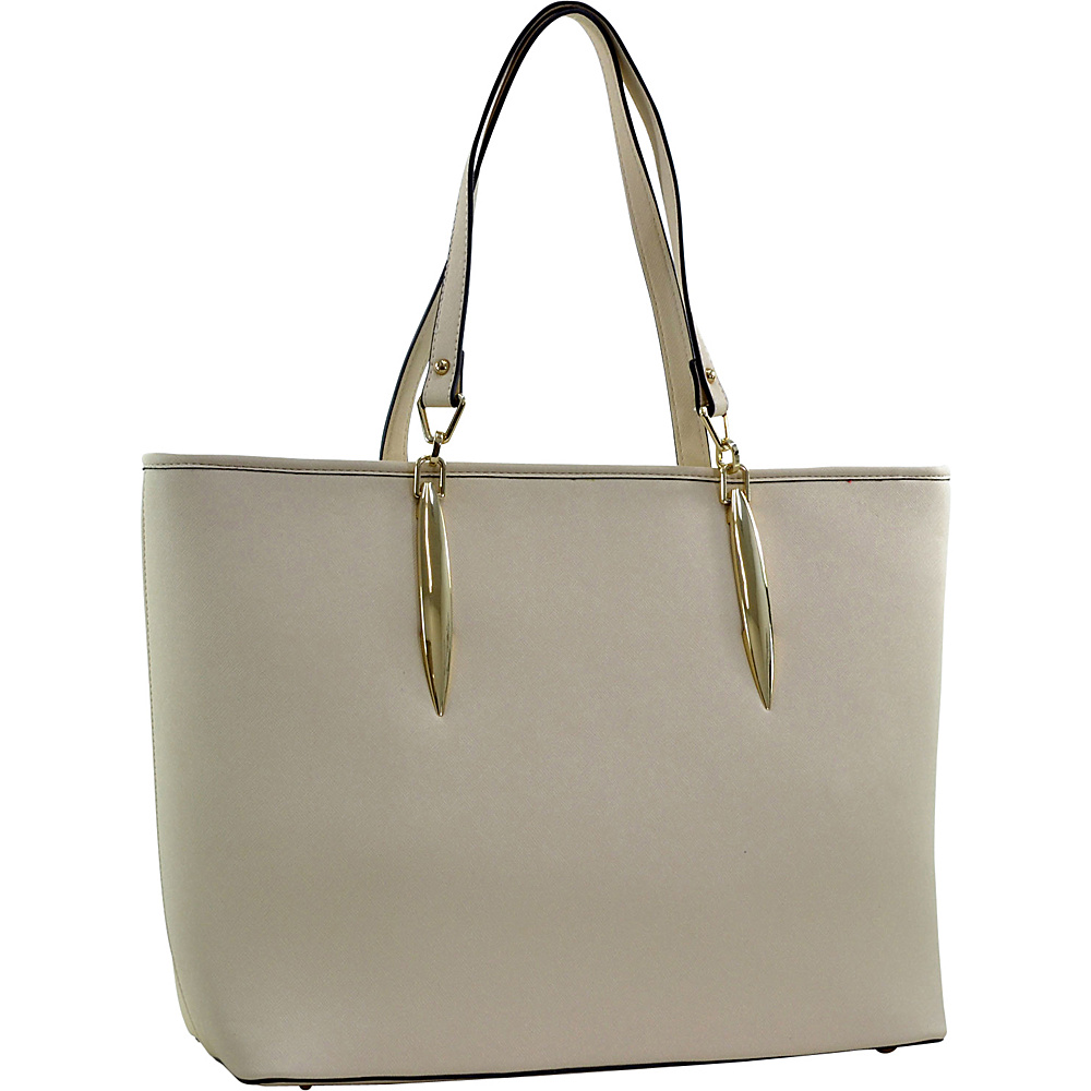 Dasein Large Saffiano Faux Leather Tote with Minimal Accent Hardware Beige Dasein Manmade Handbags