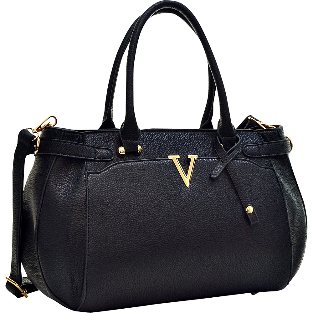 Dasein Patent Faux Leather V Shape Accent Satchel Black Dasein Manmade Handbags