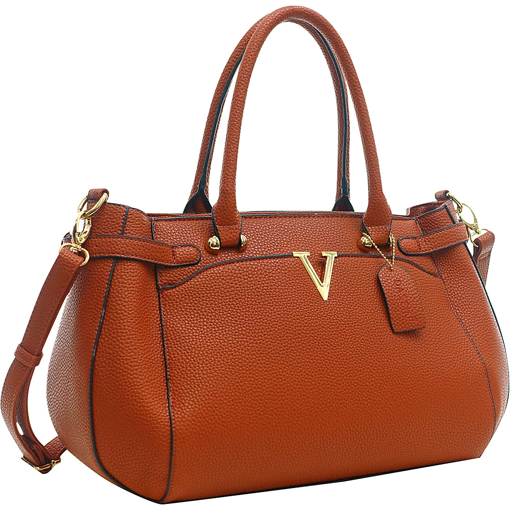 Dasein Patent Faux Leather V Shape Accent Satchel Brown Dasein Manmade Handbags