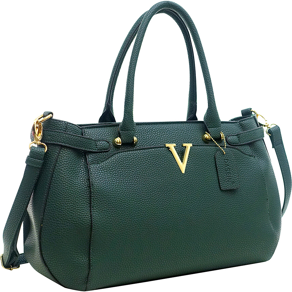 Dasein Patent Faux Leather V Shape Accent Satchel Dark Green Dasein Manmade Handbags