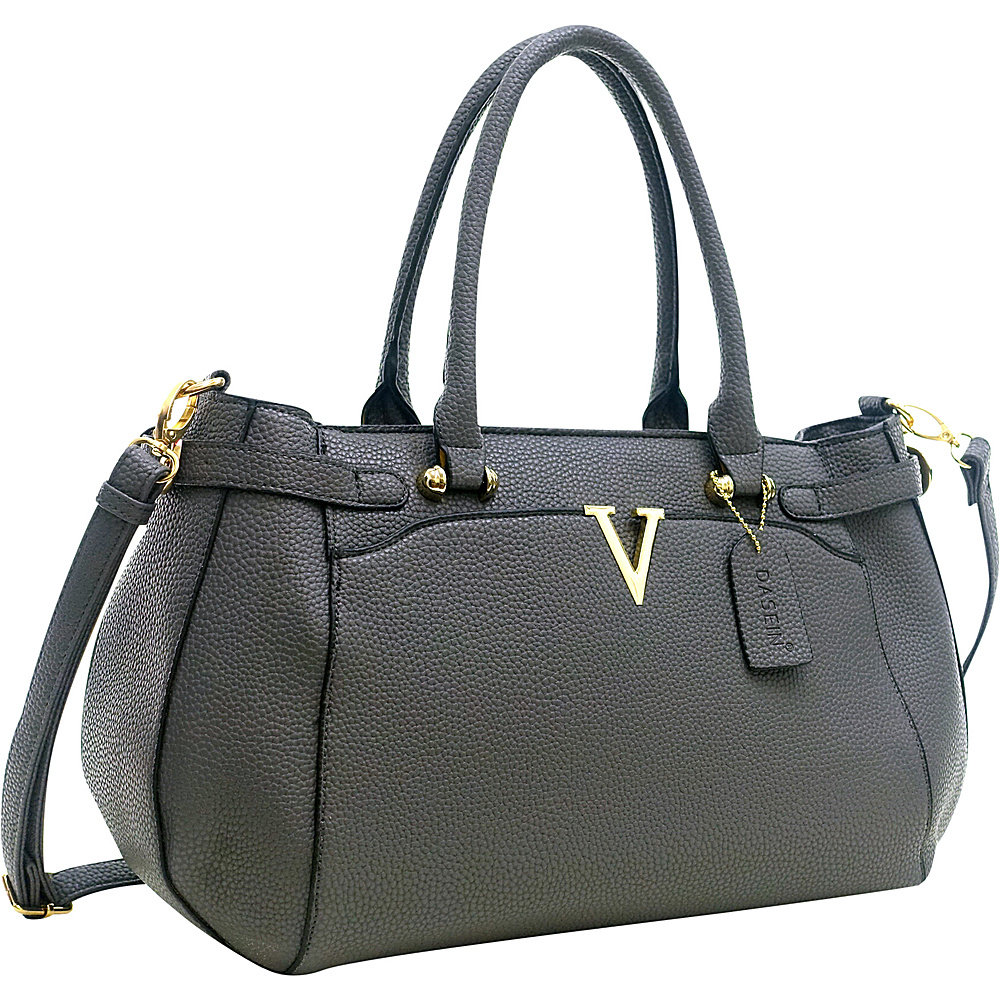 Dasein Patent Faux Leather V Shape Accent Satchel Dark Grey Dasein Manmade Handbags