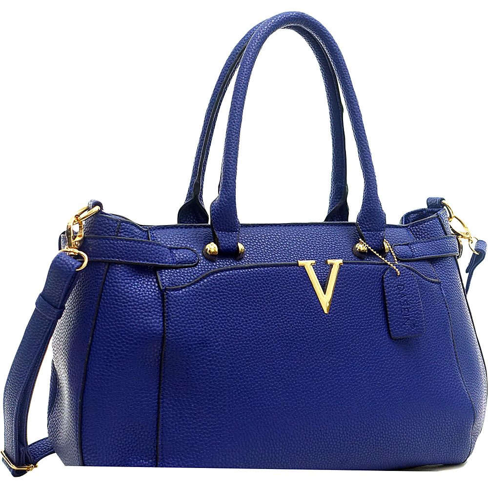 Dasein Patent Faux Leather V Shape Accent Satchel Navy Blue Dasein Manmade Handbags
