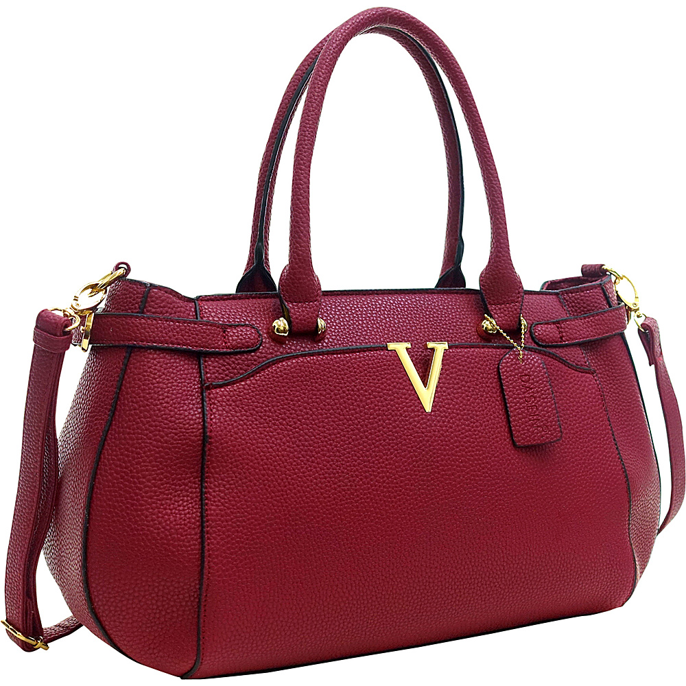 Dasein Patent Faux Leather V Shape Accent Satchel Red Dasein Manmade Handbags