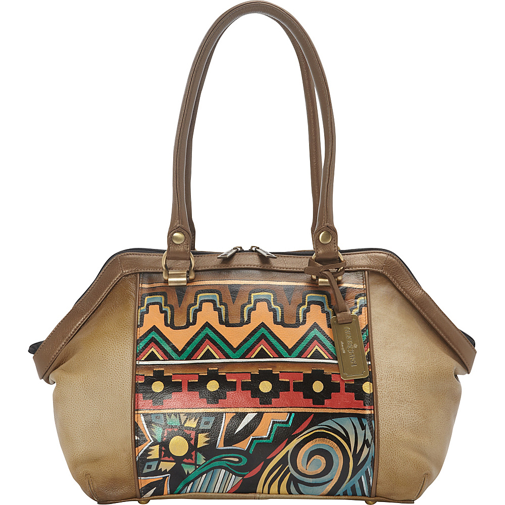 Anuschka Hand Painted Large Wide Satchel Antique Aztec Anuschka Leather Handbags