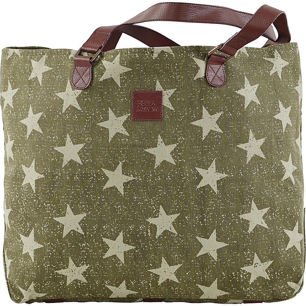 Bella Taylor Vintage Star Olive Wide tote Green Bella Taylor Fabric Handbags