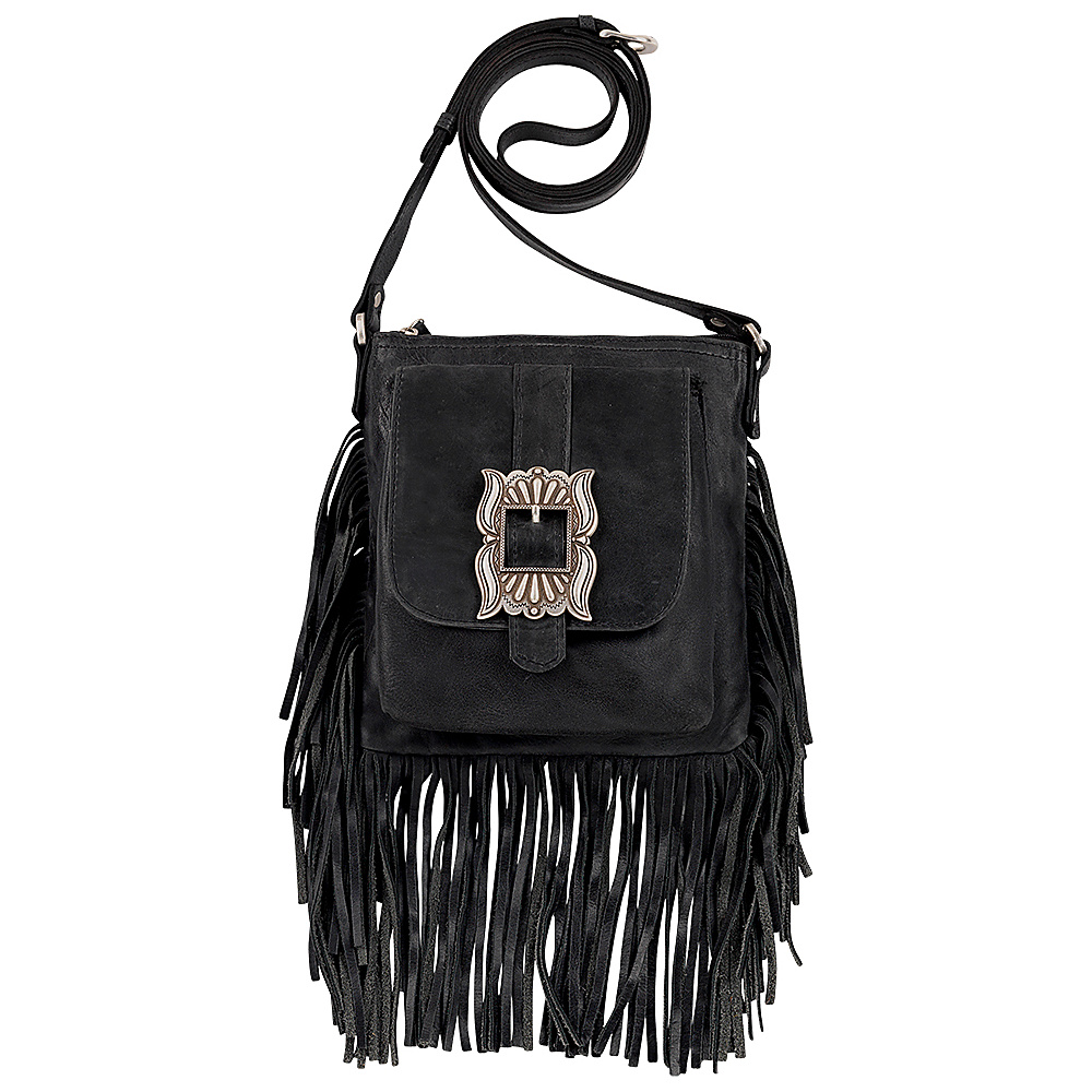 American West Eagle Feather Soft Crossbody Fringe Bag Charcoal American West Leather Handbags